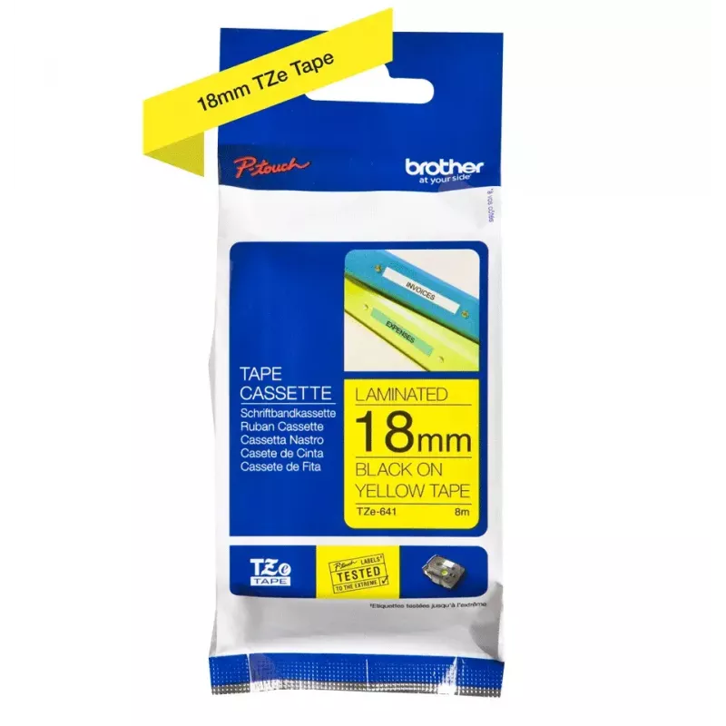 Ženklinimo juosta Brother TZe641 18 mm juoda ant geltonos