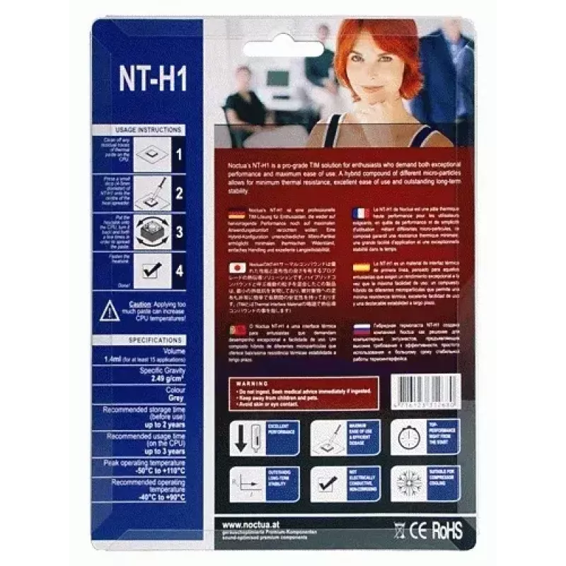 Termo pasta Noctua NT-H1 1.4 g — balta, darbinė temperatūra -40 iki 90 °C