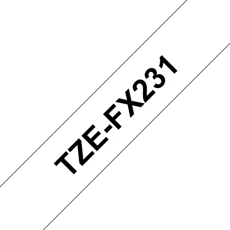 Brother TZE-FX231 etikečių juosta, juoda ant balto TZ