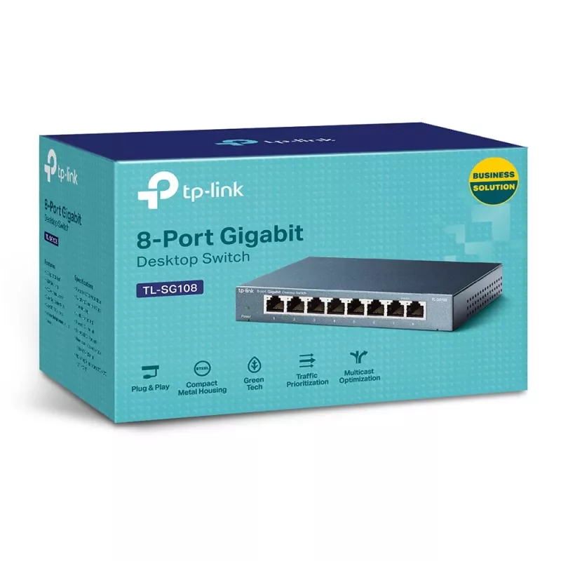 TP-Link 8 prievadų 10/100/1000Mbps darbalaukio tinklo jungiklis, nevaldomas, Gigabit Ethernet (10/100/1000), pilnas dvipusis ryšys