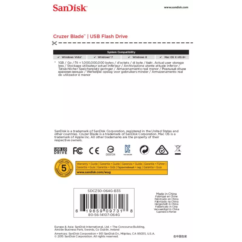 USB atmintinė SanDisk 64 GB USB Typee-A 2.0 Cruzer Blade