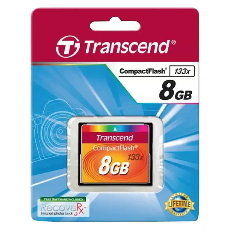 CompactFlash kortelė Transcend TS8GCF133, 8 GB, skaitymo greitis 50 MB/s, rašymo greitis 20 MB/s