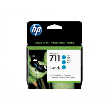 HP 711 3-pack 29-ml Žydra DesignJet rašalo kasetės, HP DesignJet T100, T120, T125, T130, T520, T525, T530 spausdintuvų serijos, terminis rašalinis spausdinimas, žydra, Singapūras, Malaizija, 114,8 mm, 45 mm