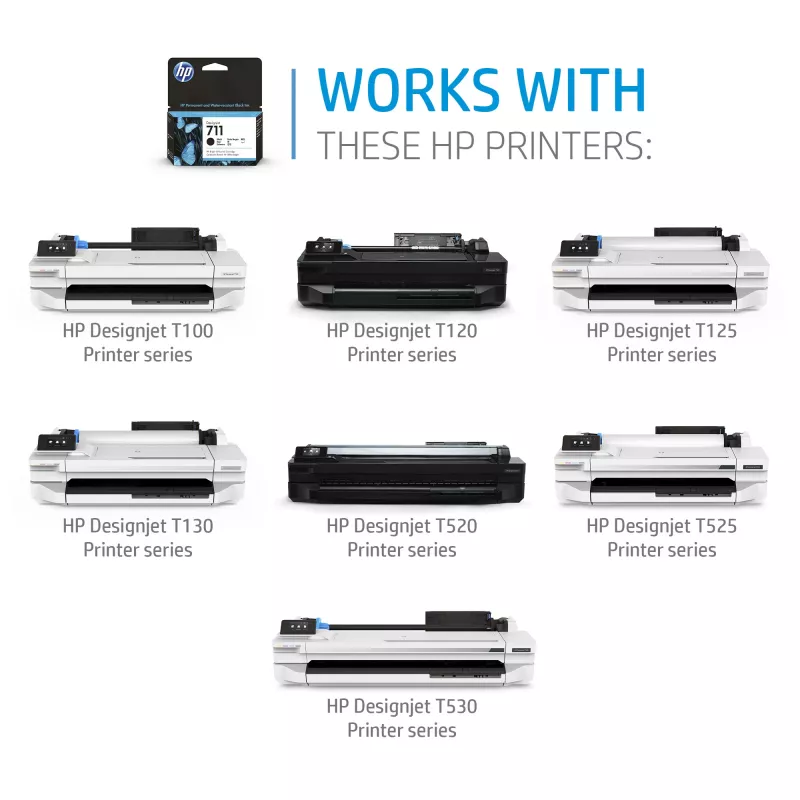 HP 711 3-pack 29-ml Žydra DesignJet rašalo kasetės, HP DesignJet T100, T120, T125, T130, T520, T525, T530 spausdintuvų serijos, terminis rašalinis spausdinimas, žydra, Singapūras, Malaizija, 114,8 mm, 45 mm