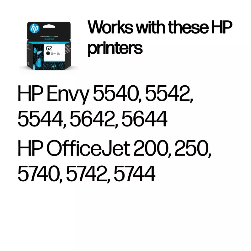 HP 62 Juoda originali rašalo kasetė