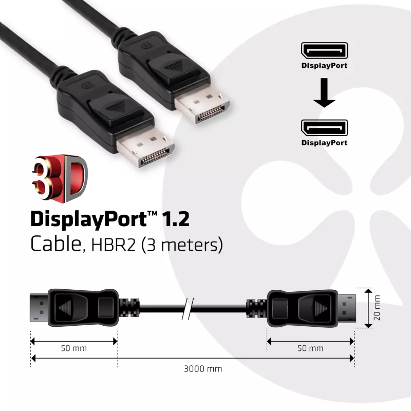 CLUB3D Displayport 1.2 kabelis M/M 3 metrai 4K60Hz 21.6Gbps