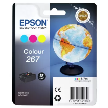 Epson Globe Singlepack Colour 267 rašalo kasetė, žalsvai mėlyna, rausvai raudona, geltona, pigmentinis rašalas, 6.7 ml, 1 vnt., 200 puslapių