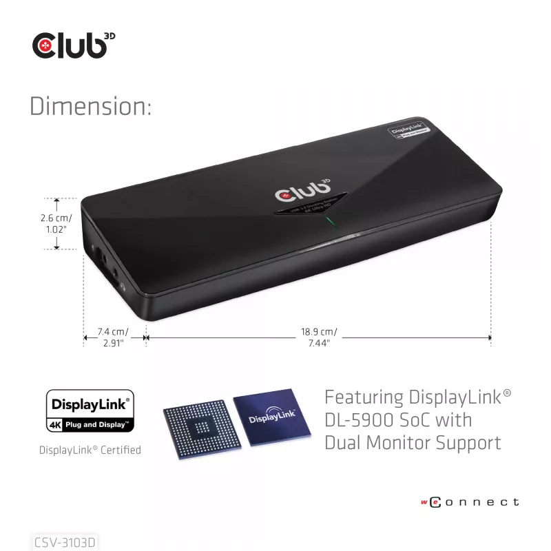 CLUB3D CSV-3103D „The Club 3D“ universali USB 3.1 Gen 1 UHD 4K dokų stotelė su DisplayLink™
