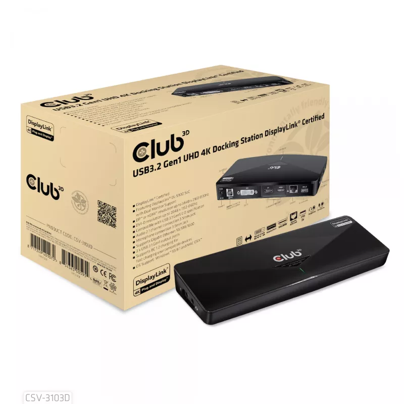 CLUB3D CSV-3103D „The Club 3D“ universali USB 3.1 Gen 1 UHD 4K dokų stotelė su DisplayLink™
