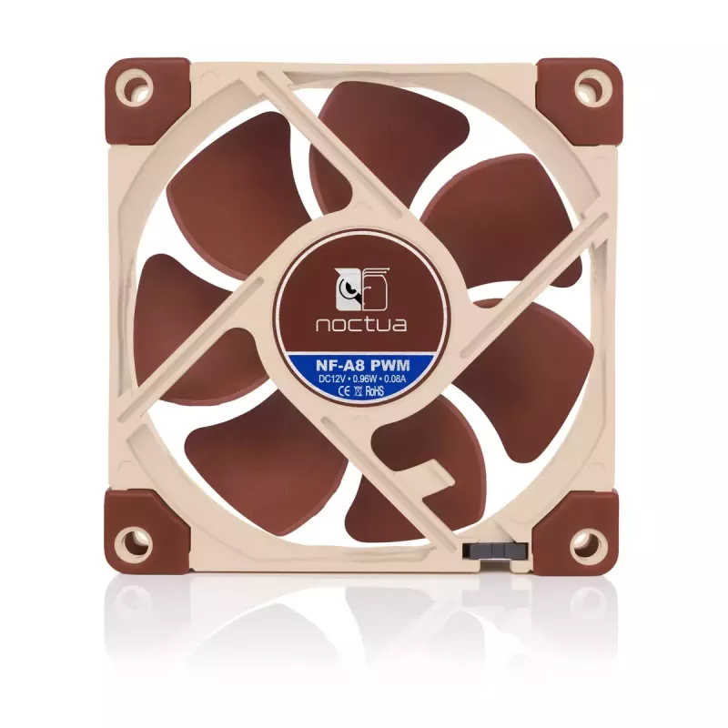 Korpuso ventiliatorius Noctua NF-A8 PWM — 80 mm, 12 V, 450–2200 RPM, 55,5 m³/h, 17,7 dB, MTBF 150000 h