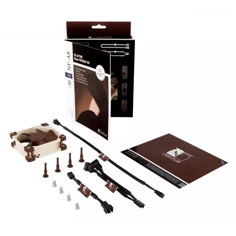 Korpuso ventiliatorius Noctua NF-A8 PWM — 80 mm, 12 V, 450–2200 RPM, 55,5 m³/h, 17,7 dB, MTBF 150000 h