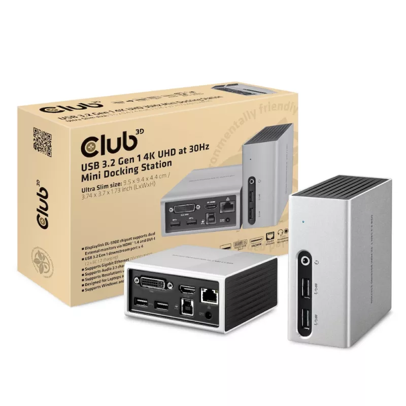 CLUB3D USB 3.2 Gen 1 4K UHD 30Hz Mini Dock stotelė itin plono dizaino
