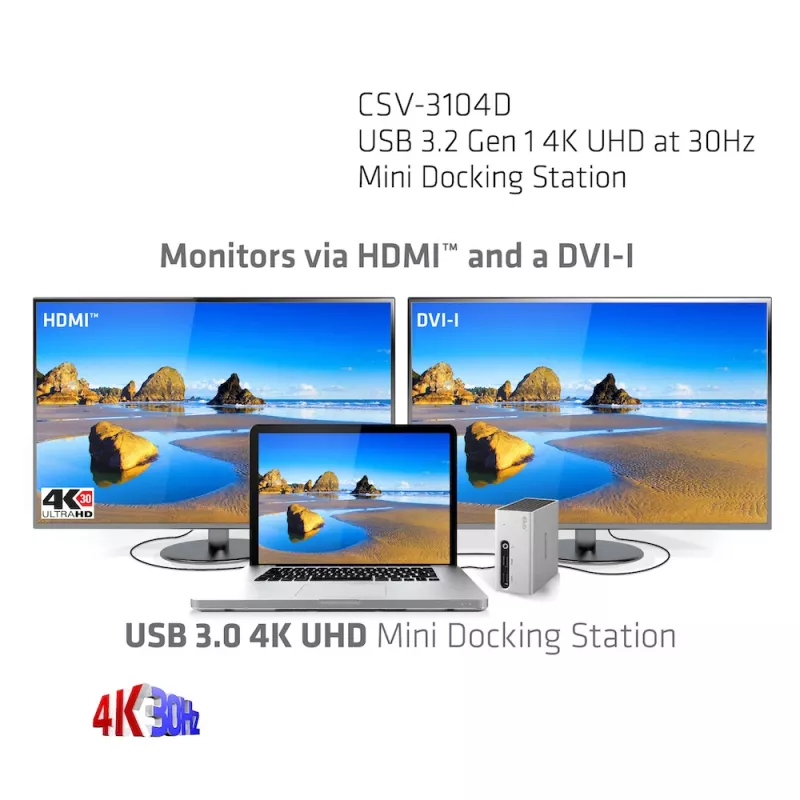 CLUB3D USB 3.2 Gen 1 4K UHD 30Hz Mini Dock stotelė itin plono dizaino