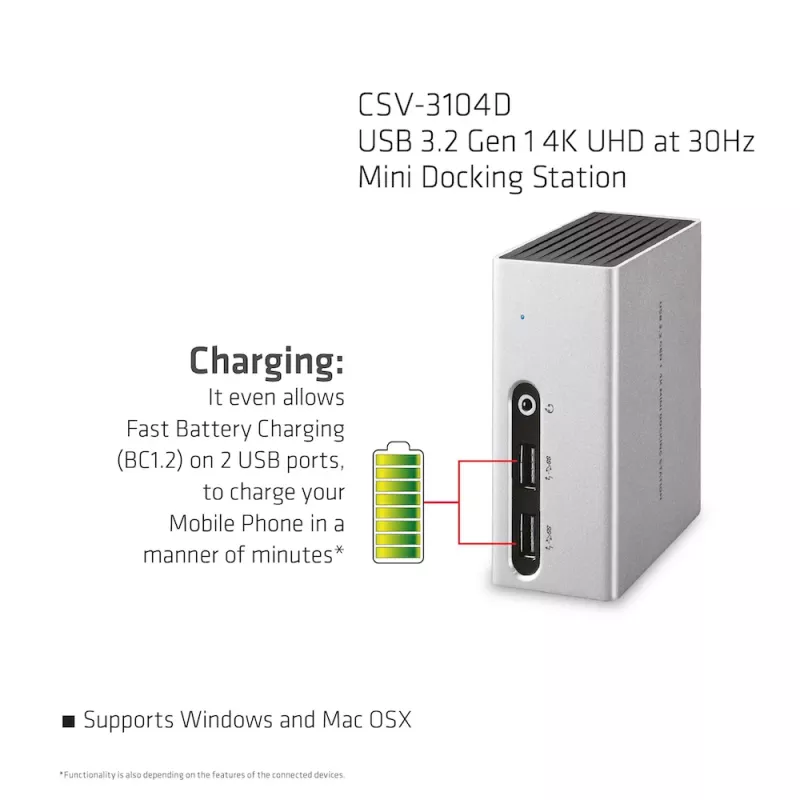 CLUB3D USB 3.2 Gen 1 4K UHD 30Hz Mini Dock stotelė itin plono dizaino
