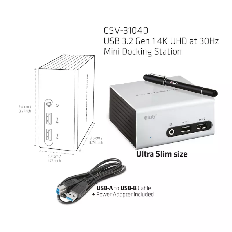 CLUB3D USB 3.2 Gen 1 4K UHD 30Hz Mini Dock stotelė itin plono dizaino