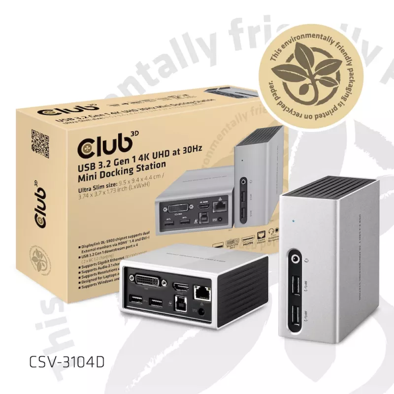 CLUB3D USB 3.2 Gen 1 4K UHD 30Hz Mini Dock stotelė itin plono dizaino