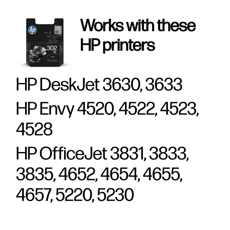HP 302XL didelės išeigos juoda originali rašalo kasetė, juoda, 1 vnt., 430 puslapių