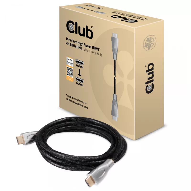 CLUB3D HDMI 2.0 laidas 3 metrai UHD 4K/60Hz 18Gbps sertifikuotas aukštos spartos