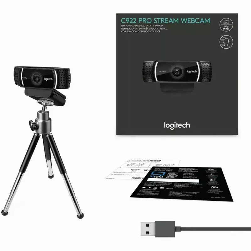Logitech C922 1920 x 1080 pikselių USB juoda internetinė kamera