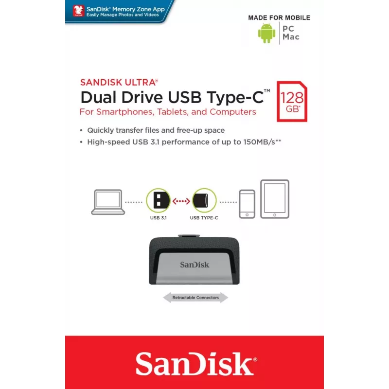 USB atmintinė SanDisk 128 GB USB Type-A USB Type-C Ultra Dual Drive