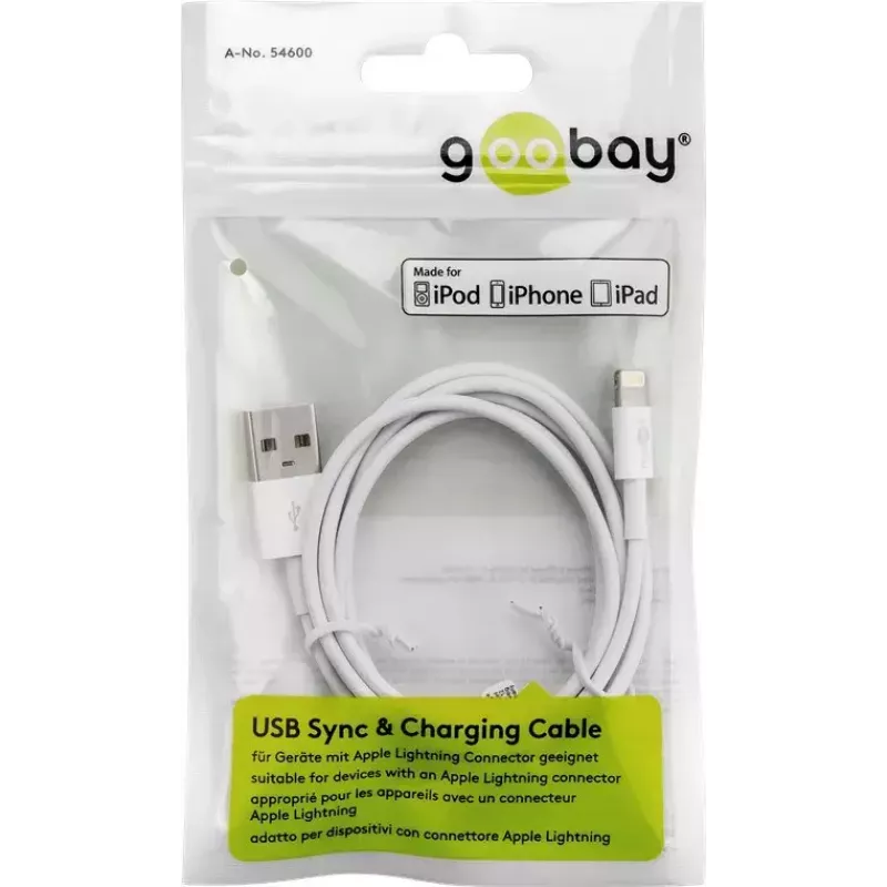 Įkrovimo ir sinchronizavimo laidas GOOBAY Lightning į USB A 1 m, 5W / 1A, baltas