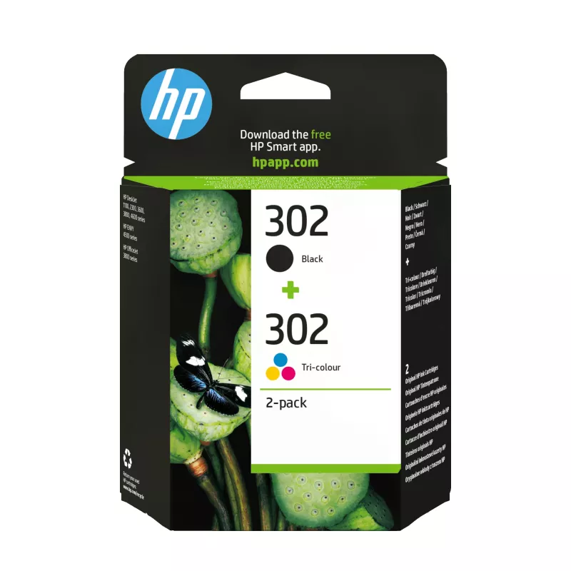 HP 302 2 vienetų juodos / trispalvės originalios rašalo kasetės