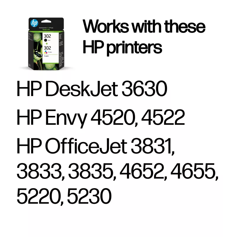 HP 302 2 vienetų juodos / trispalvės originalios rašalo kasetės