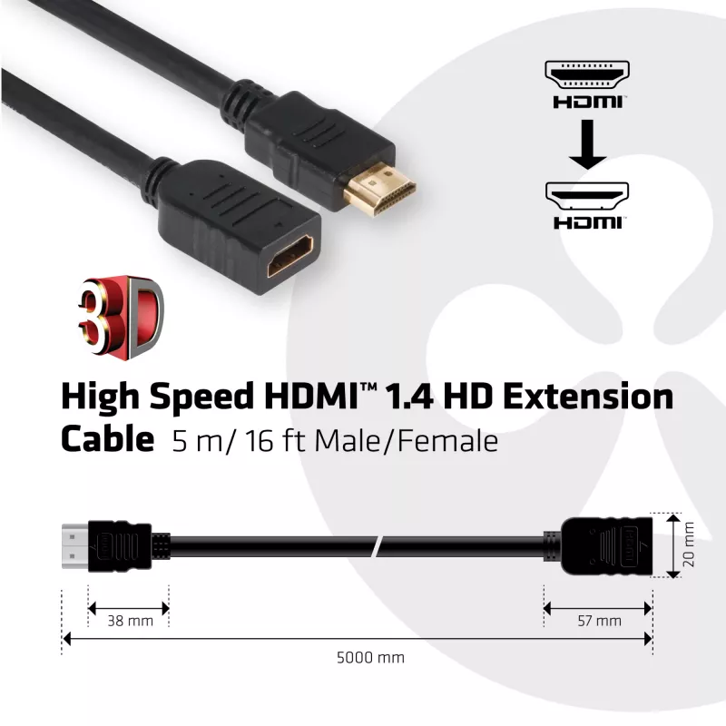 CLUB3D High Speed HDMI™ 1.4 HD ilginimo laidas 5m/16ft Kištukas/Lizdas