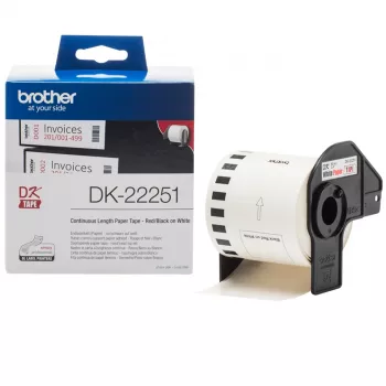 Brother DK-22251 etikečių gamybos juosta, juoda ir raudona ant baltos