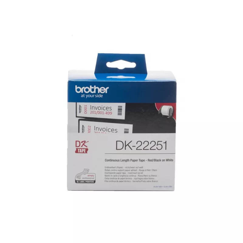 Brother DK-22251 etikečių gamybos juosta, juoda ir raudona ant baltos