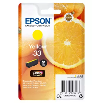 „Epson Oranžinės“ vienos pakuotės geltonas 33 „Claria Premium“ rašalas