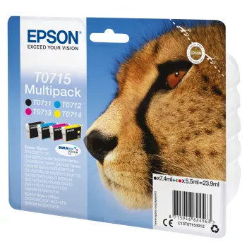 Epson Multipack 4 spalvų T0715 DURABrite Ultra rašalas, standartinė išeiga, juoda, žydra, purpurinė, geltona, 7.4 ml, 5.5 ml, 1 vnt., kelių pakuočių
