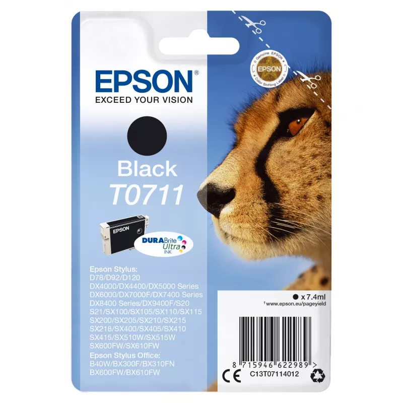 Epson Cheetah Singlepack Juoda T0711 DURABrite Ultra Ink