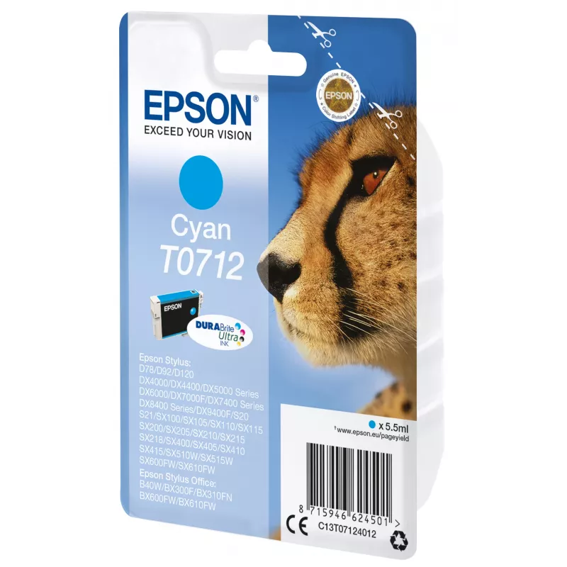Epson Singlepack Žydra T0712 DURABrite Ultra rašalas, standartinė išeiga, Žydra, 5.5 ml, 1 vnt.
