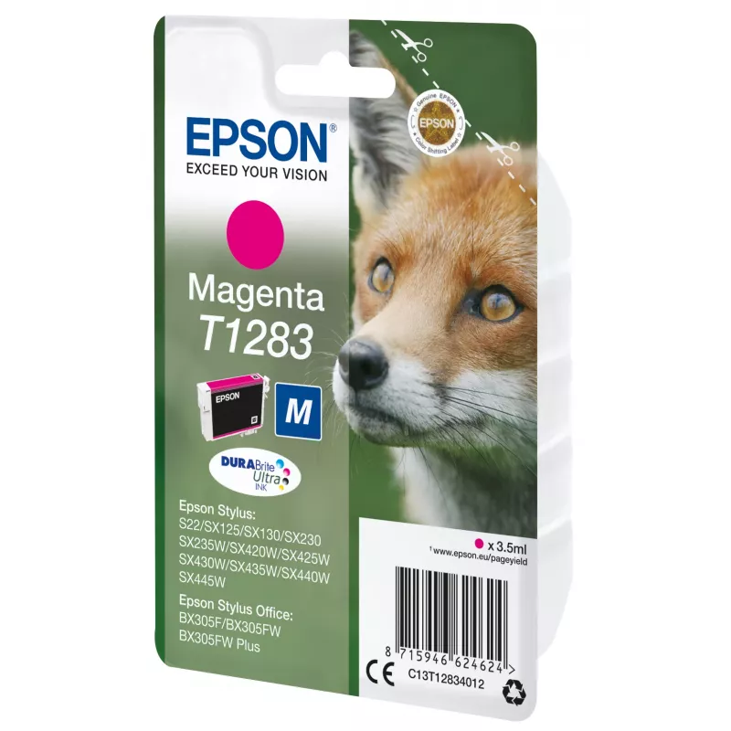 Epson Fox vienkartinė pakuotė Purpurinė T1283 DURABrite Ultra Ink, Purpurinė, pigmento pagrindo rašalas, 3.5 ml, 1 vnt., 160 puslapių