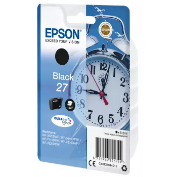 Epson Žadintuvas Vienos pakuotės Juoda 27 DURABrite Ultra dažai, Standartinė išeiga, Juoda, Pigmentiniai dažai, 6,2 ml, 1 vnt., 350 puslapių