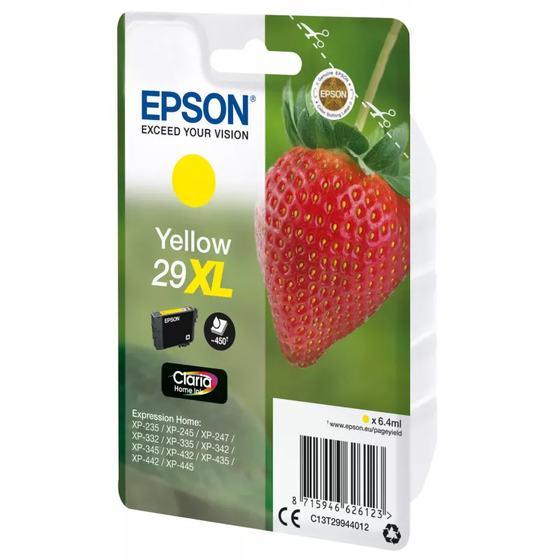 Epson Strawberry Singlepack Geltona 29XL Claria Home rašalas, didelės talpos (XL), geltonas, pigmentinis rašalas, 6,4 ml, 1 vnt., 450 puslapių
