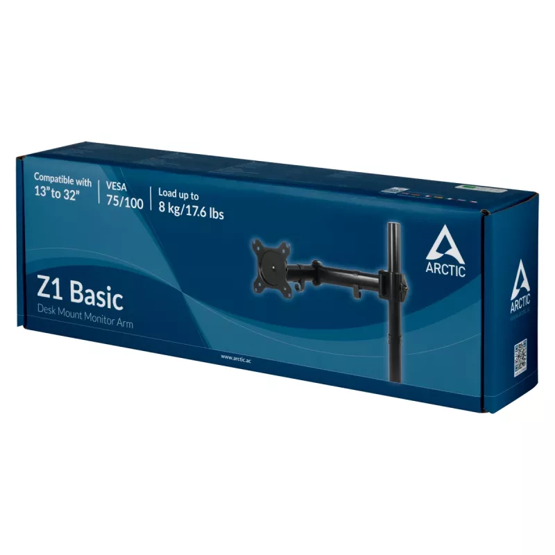 ARCTIC Z1 Basic - Stalo laikiklis monitoriaus rankai, spaustukas, 8 kg, 33 cm (13 colių), 81,3 cm (32 colių), 100 x 100 mm, juoda