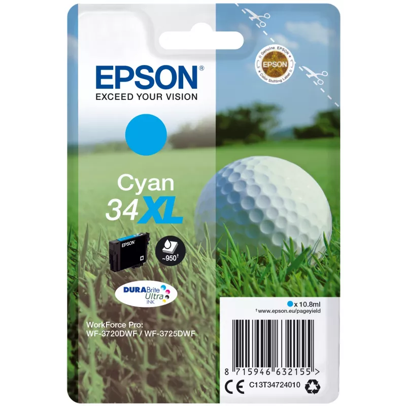 EPSON rašalo kasetė atskira pakuotė „Golf“ žydra 34XL DURABrite Ultra rašalas 10,8 ml