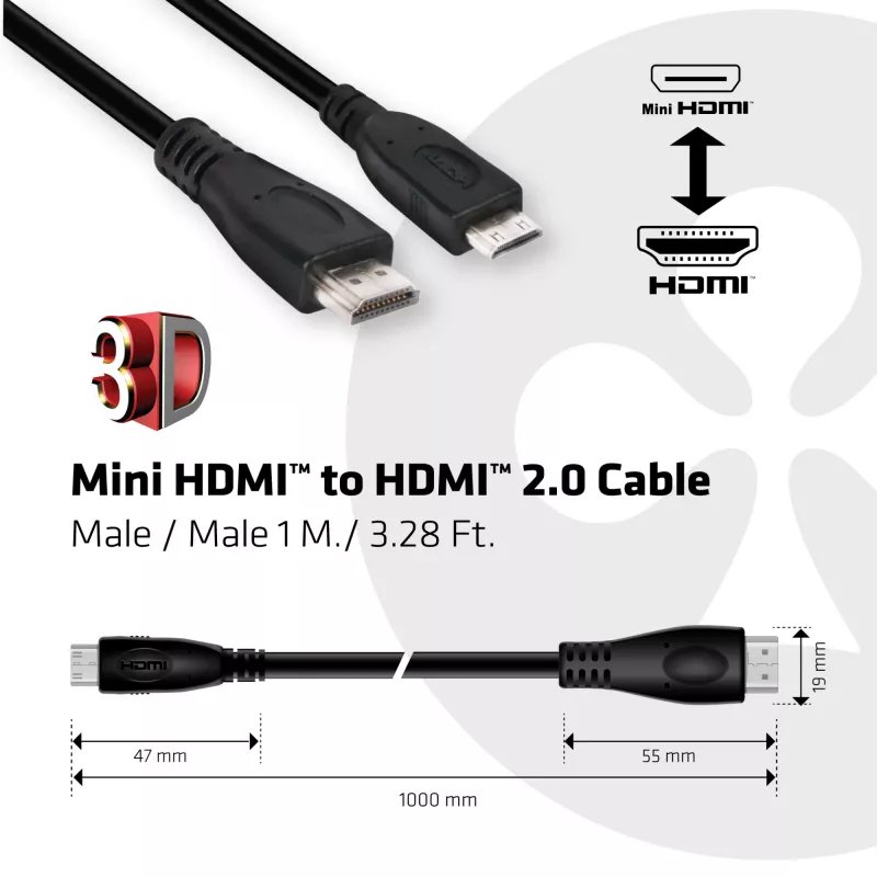 CLUB3D Mini HDMI™ į HDMI™ 2.0 4K60Hz laidas 1 m / 3,28 pėd.