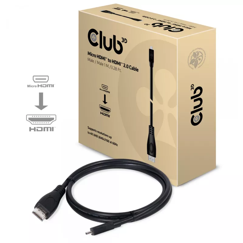 CLUB3D Micro HDMI™ į HDMI™ 2.0 4K60Hz laidas 1 m / 3,28 pėdos