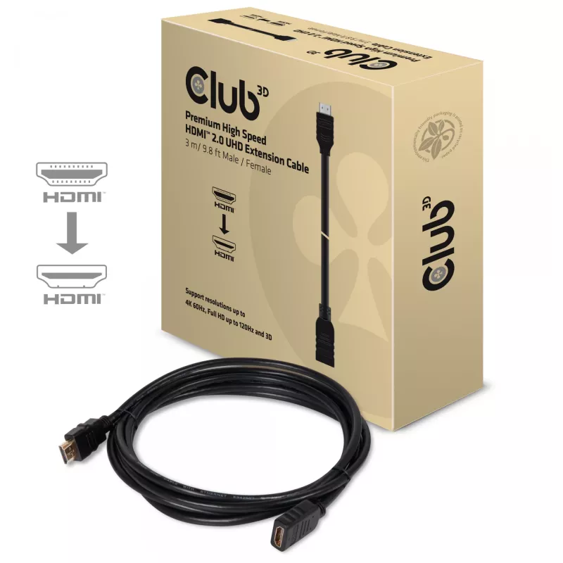 CLUB3D High Speed HDMI™ 2.0 4K60Hz ilginimo kabelis 3 m / 9,8 pėdų (vyriškas/moteriškas)