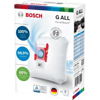 Dulkių siurblių priedas Bosch BBZ 41FGALL — 4 dulkių maišeliai ir 1 filtras, svoris 0,14 kg, kompaktiška pakuotė