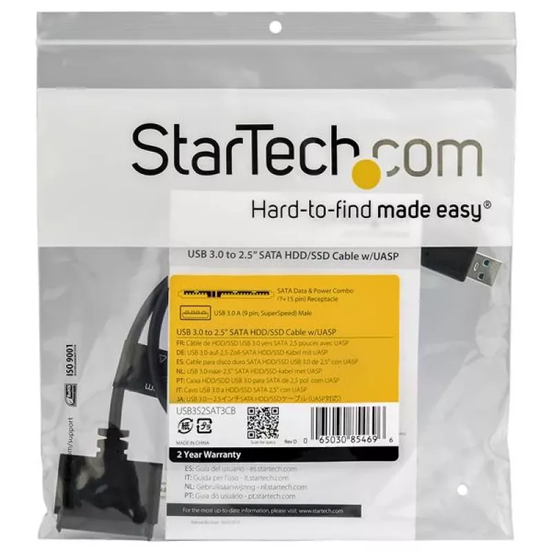 StarTech.com SATA į USB kabelis su UASP, juoda, 6 Gbit/s, CE, FCC, 0 - 60 °C, -10 - 70 °C, 49 mm