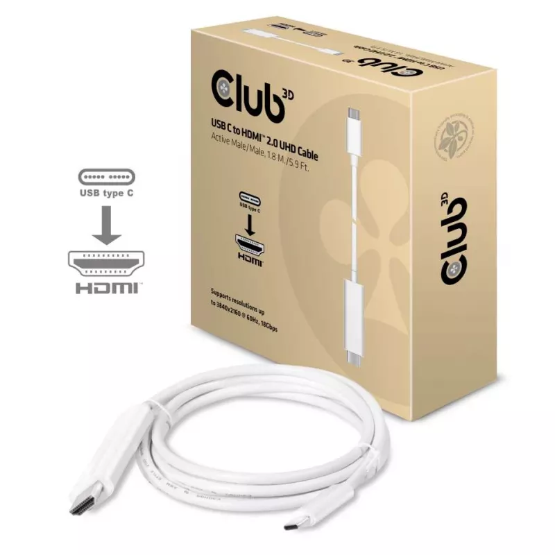 CLUB3D USB C į HDMI™ 2.0 UHD aktyvus kabelis 1,8 m / 5,9 pėd.