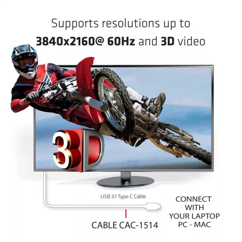 CLUB3D USB C į HDMI™ 2.0 UHD aktyvus kabelis 1,8 m / 5,9 pėd.