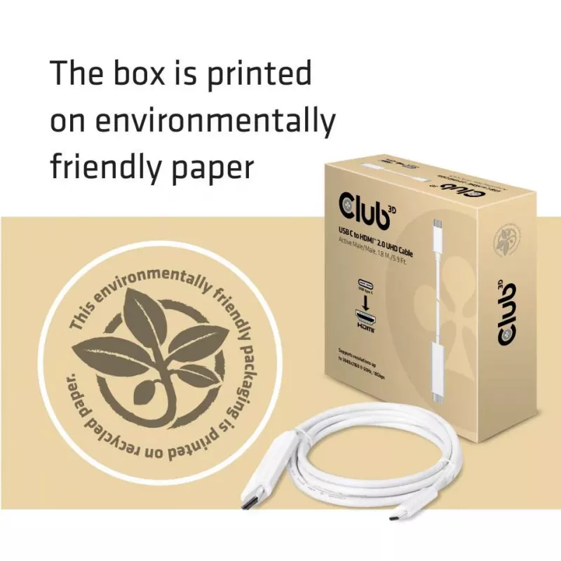 CLUB3D USB C į HDMI™ 2.0 UHD aktyvus kabelis 1,8 m / 5,9 pėd.