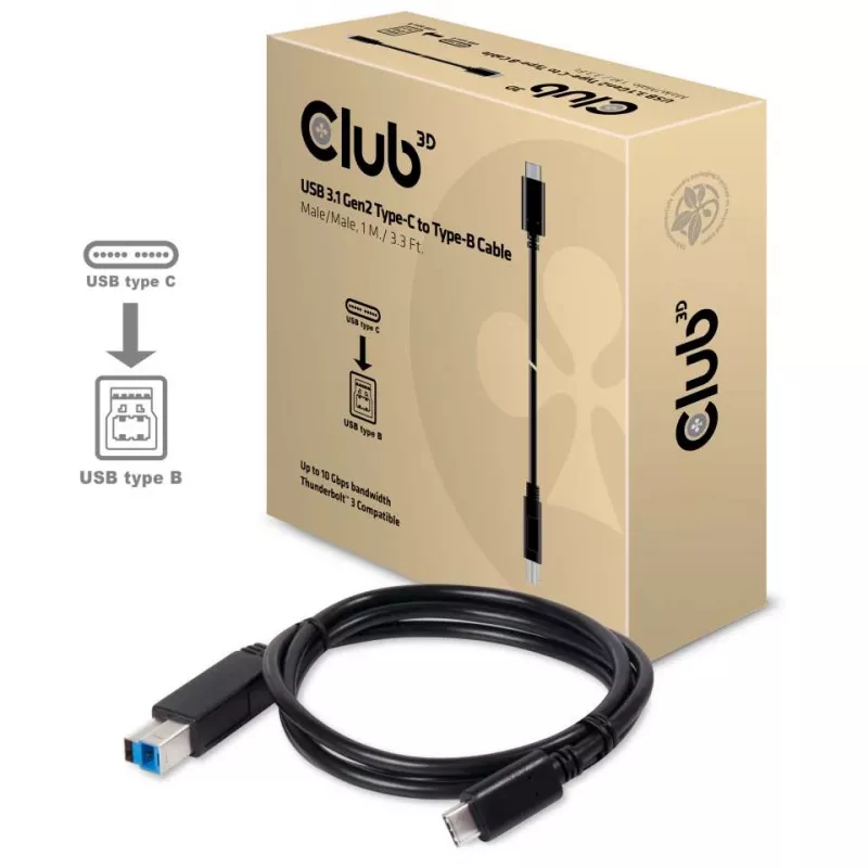 CLUB3D USB 3.1 Gen2 Type-C į Type-B kabelis Male/Male, 1 M./ 3.3 Ft.