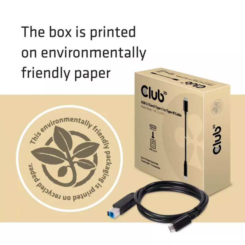 CLUB3D USB 3.1 Gen2 Type-C į Type-B kabelis Male/Male, 1 M./ 3.3 Ft.
