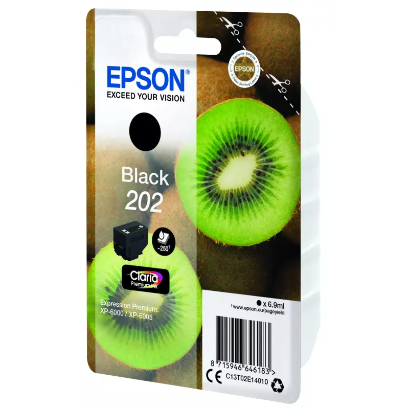 Rašalinė kasetė EPSON vienos pakuotės Kiwi Juoda 202 Claria Premium Ink 6,9 ml